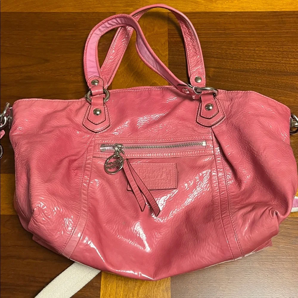 Coach Pink Patent Leather Shoulder Bag, vintage, poppy, - Picture 14 of 17
